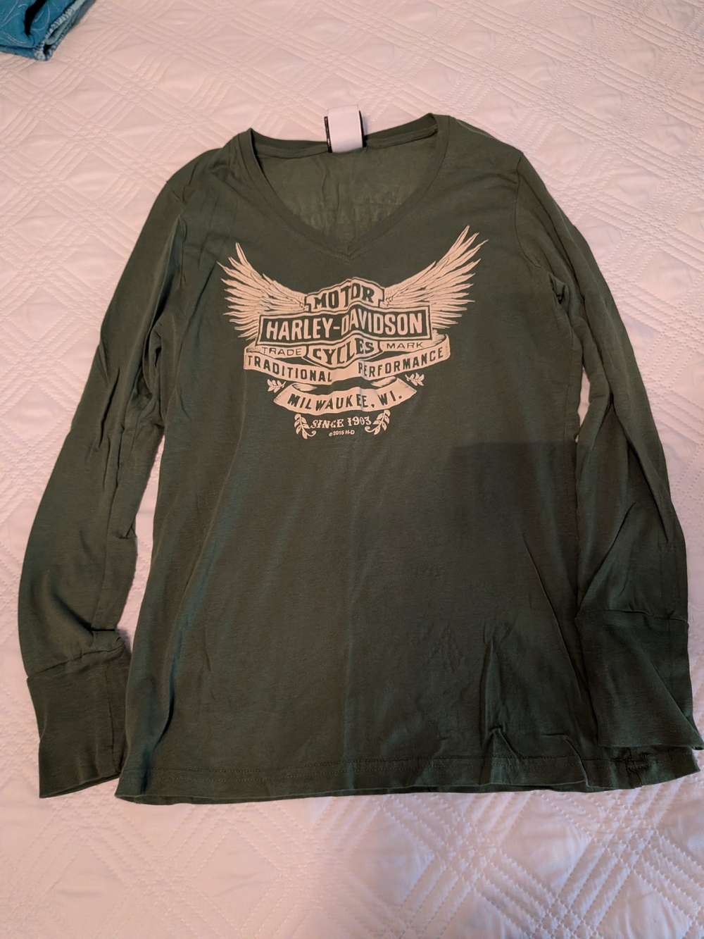 Harley-Davidson Women's Olive Green Long-Sleeve V-Neck Shirt